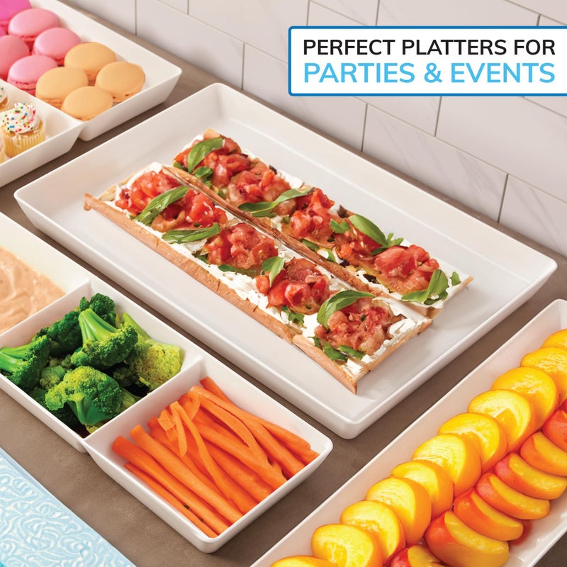 US Acrylic Avant White Plastic Serving Trays (Set of 3) 15â€ x 10â€ | Large Reusable Rectangular Party Platters | Serve Appetizers, Fruit, Veggies, & Desserts | BPA-Free & Made in USA - Image 4